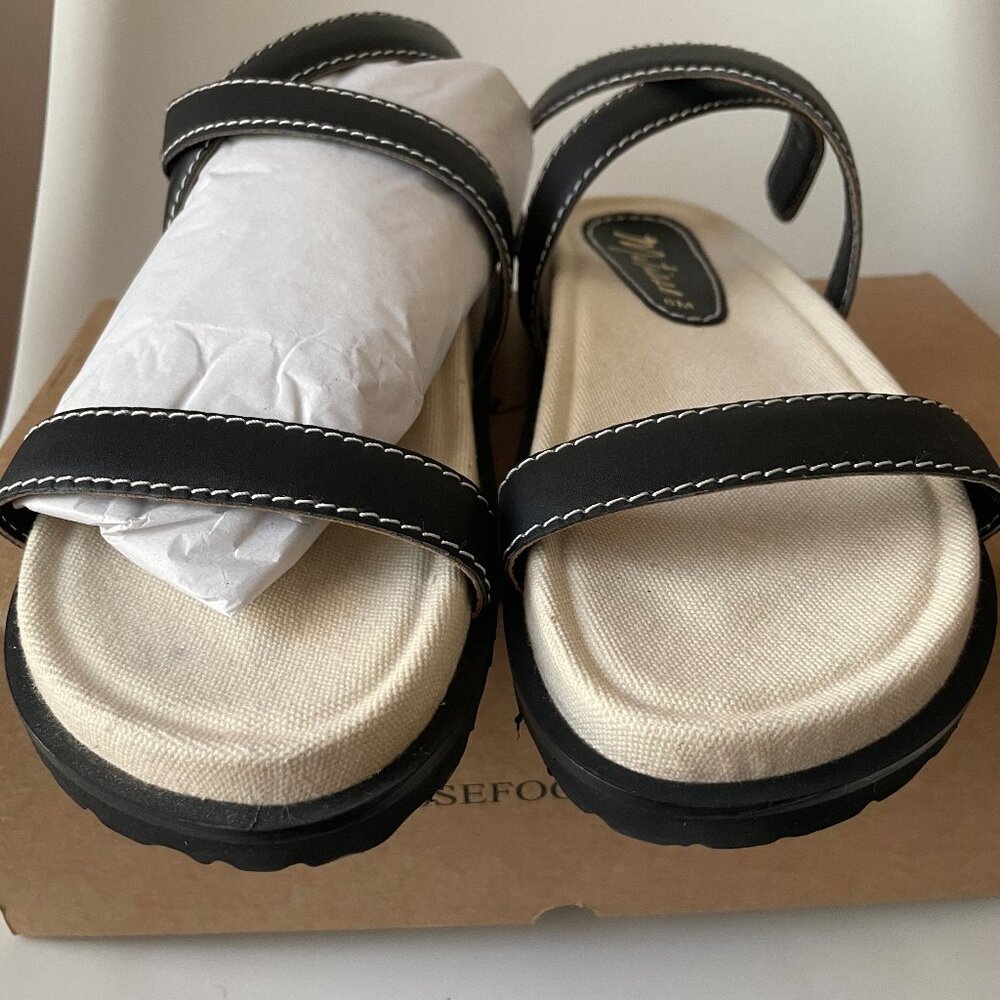 Anthropologie MATISSE NAOMI ANKLE-STRAP SANDALS Open Toe Black Flats NIB